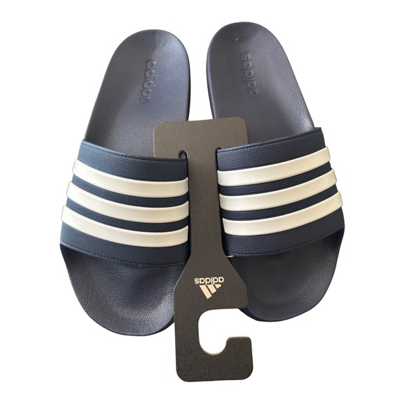 Adidas Slides Men's 13 Adilette Navy Blue White Three Stripes - Picture 1 of 7